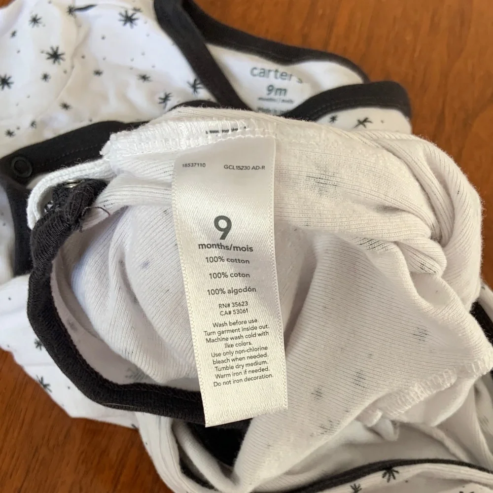 🍊5/$25 Carter's White and Charcoal Starry 'Early Bird' Footie size 9m - Picture 8 of 8